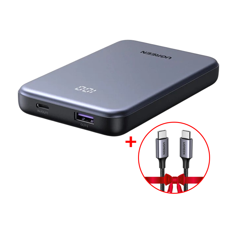 UGREEN PB507 Power Bank 10000mAh 20W Two Ways Fast Charging + UGREEN USB-C to USB-C ROUND CABLE (60w) Braided